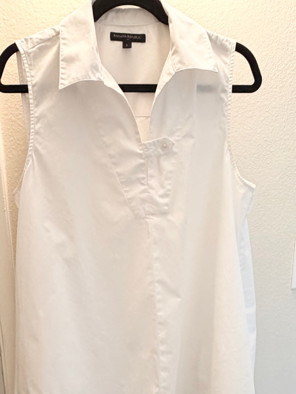 Banana Republic Crisp White Cotton Poplin Sleeveless Point Collared Dress Sz Lg